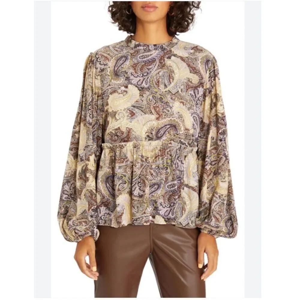 Sanctuary Paisley Babydoll Long Sleeve Blouse Top Size XS Peasant Boho